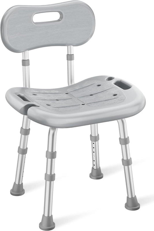 Shower Chair for Inside Shower with Removable Back, FSA/HSA Eligible Adjustable Height, Non-Slip Heavy Duty Bath Chair for Bathtub, 350 lbs Shower Seat for Elderly and Disabled, Grey