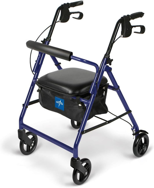 Medline Aluminum Rollator Walker with Seat – Lightweight, Foldable & Comfortable Mobility Aid