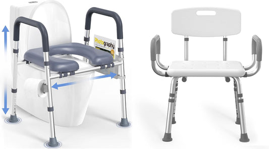 FSA/HSA Eligible Raised Toilet Seat with Handles 400 lbs and Shower Chair with Arms and Back 500 lbs