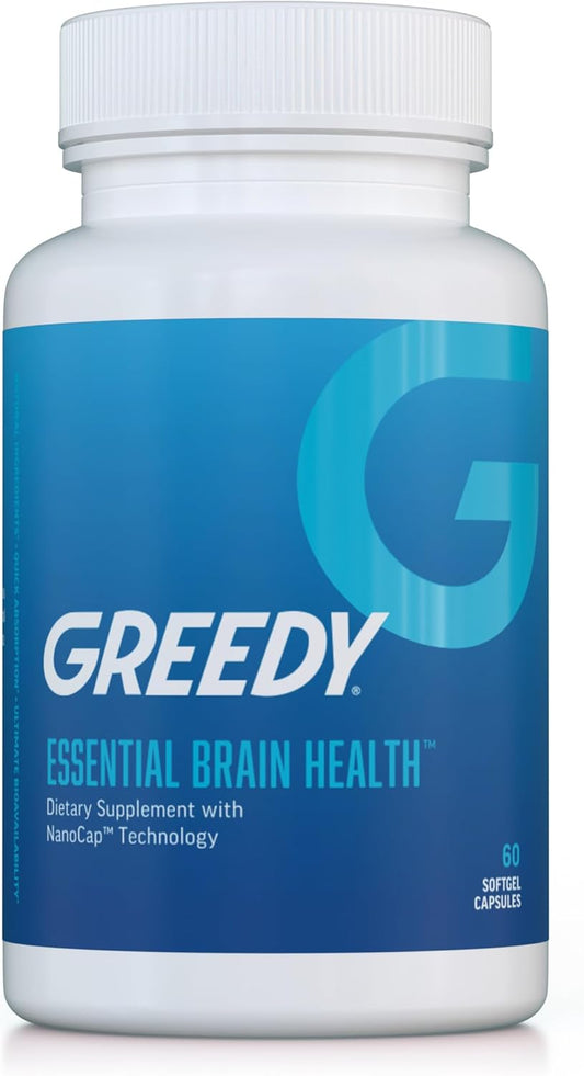 Greedy® Essential Brain Health™ – Nanotechnology Brain Supplement Supports Mental Alertness, Memory, Focus & Concentration. NanoCap® with Bacopa, Ginkgo, Phosphatidylserine, B Vitamins – 60 Softgels