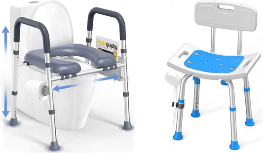 FSA/HSA Eligible Raised Toilet Seat with Handles 400 lbs and Shower Chair for Inside Shower with Removable Back 400 lbs