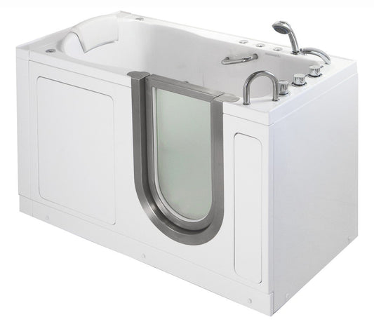 Ella Deluxe 30"x55" Acrylic Air and Hydro Massage Walk-In Bathtub with Right Inward Swing Door, 5 Piece Fast Fill Faucet, 2" Dual Drain