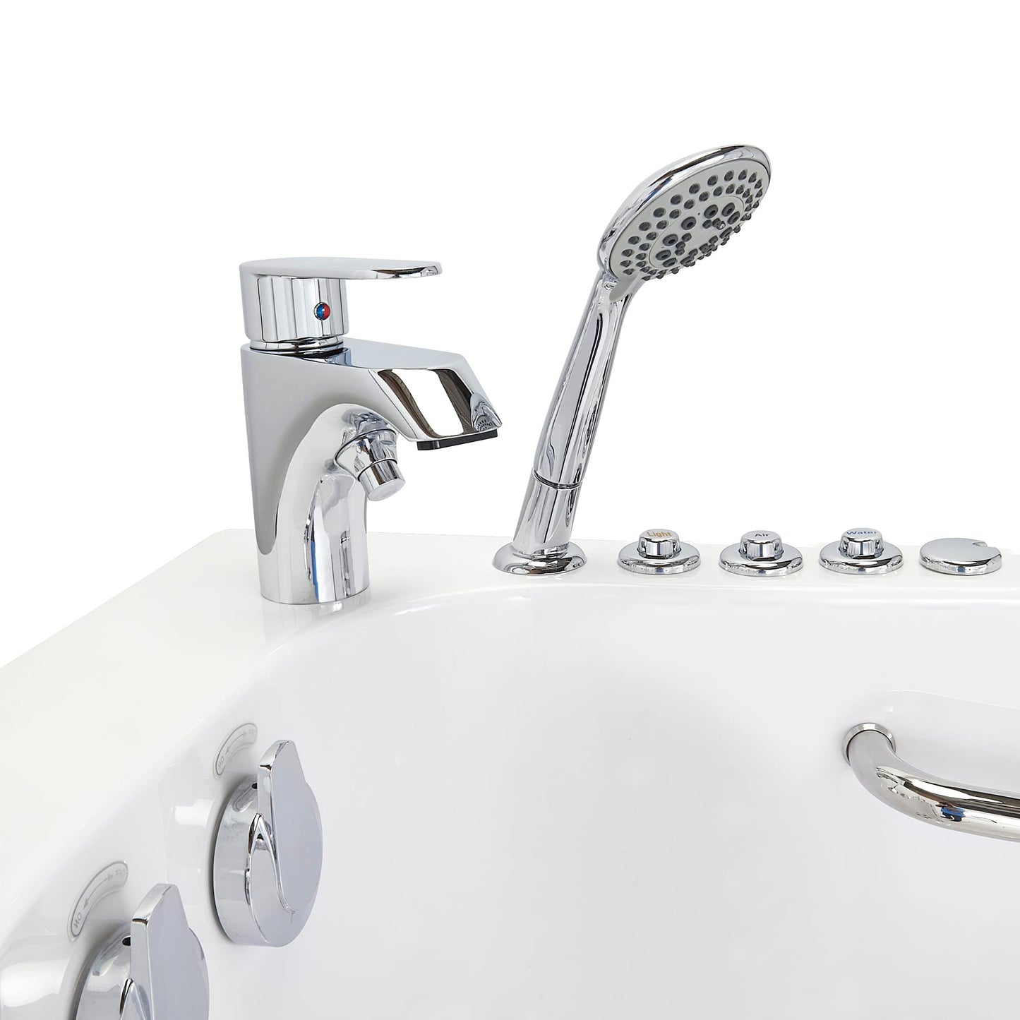Ella Wheelchair Transfer 30"x52" Acrylic Air and Hydro Massage Walk-In Bathtub with Left Outward Swing Door, 2 Piece Fast Fill Faucet, 2" Dual Drain
