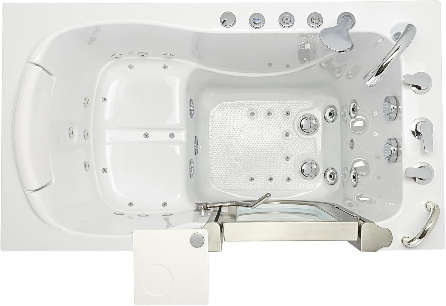 Ella Petite 28"x52" Acrylic Air and Hydro Massage Walk-In Bathtub with Right Inward Swing Door, 5 Piece Fast Fill Faucet, 2" Dual Drain