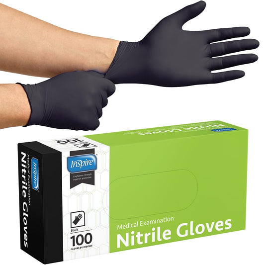 Inspire Black Nitrile Disposable Gloves | 4.5 Nitrile Disposable Safety Medical Cooking Cleaning Black Gloves