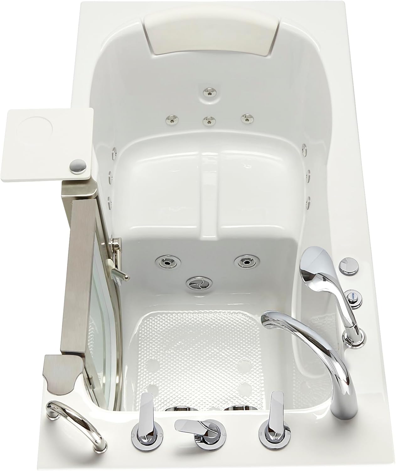 Ella Petite 28"x52" Acrylic Hydro Massage Walk-In Bathtub with Right Inward Swing Door, Heated Seat, 5 Piece Fast Fill Faucet, 2" Dual Drain