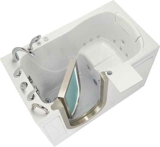 Ella Petite 28"x52" Acrylic Hydro Massage Walk-In Bathtub with Left Inward Swing Door, 5 Piece Fast Fill Faucet, 2" Dual Drain