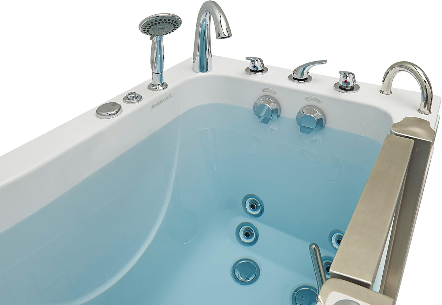 Ella Petite 28"x52" Acrylic Hydro Massage Walk-In Bathtub with Right Inward Swing Door, Heated Seat, 5 Piece Fast Fill Faucet, 2" Dual Drain