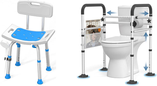 Toilet Safety Rails for Seniors and Shower Chair for Inside Shower with Removable Back