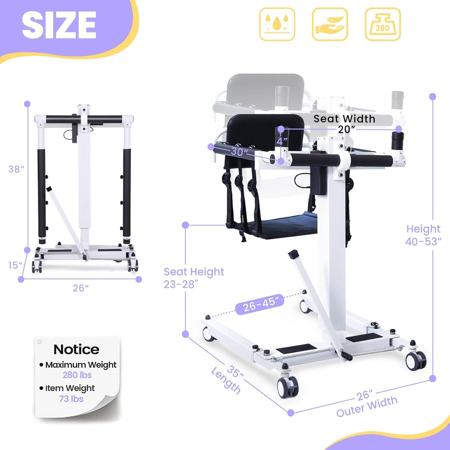 Electric Patient Lift Transfer Chair,Upgrade Transfer Lift for Home Use,Car Transfer Lift for Disabled,Folding Patient Lift,Portable Bed to Toilet Transfer Wheelchair for Seniors