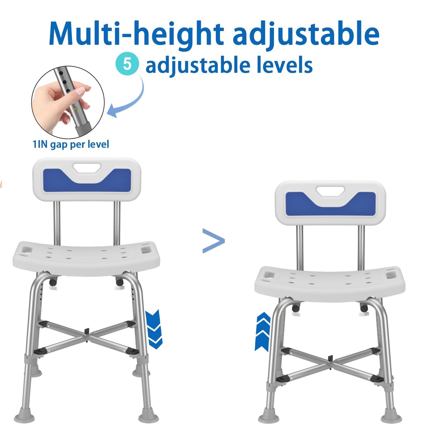 Adjustable Small Stool Shower Chair for Seniors Elderly Handicap Disabled Bariatric Adults Or Women with Back Heavy Duty 500 Lbs Bench Seat for Inside Shower Stall Bathroom Bath Tub Seats Chairs