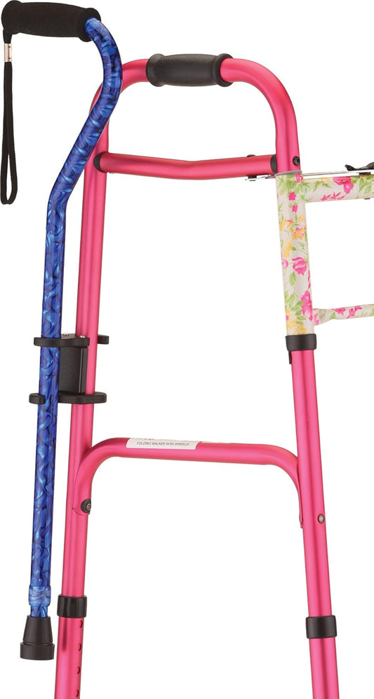 NOVA Cane Holder for Rollator and Folding Walker, Walking Cane Attachment for Walker, Snap-On Design