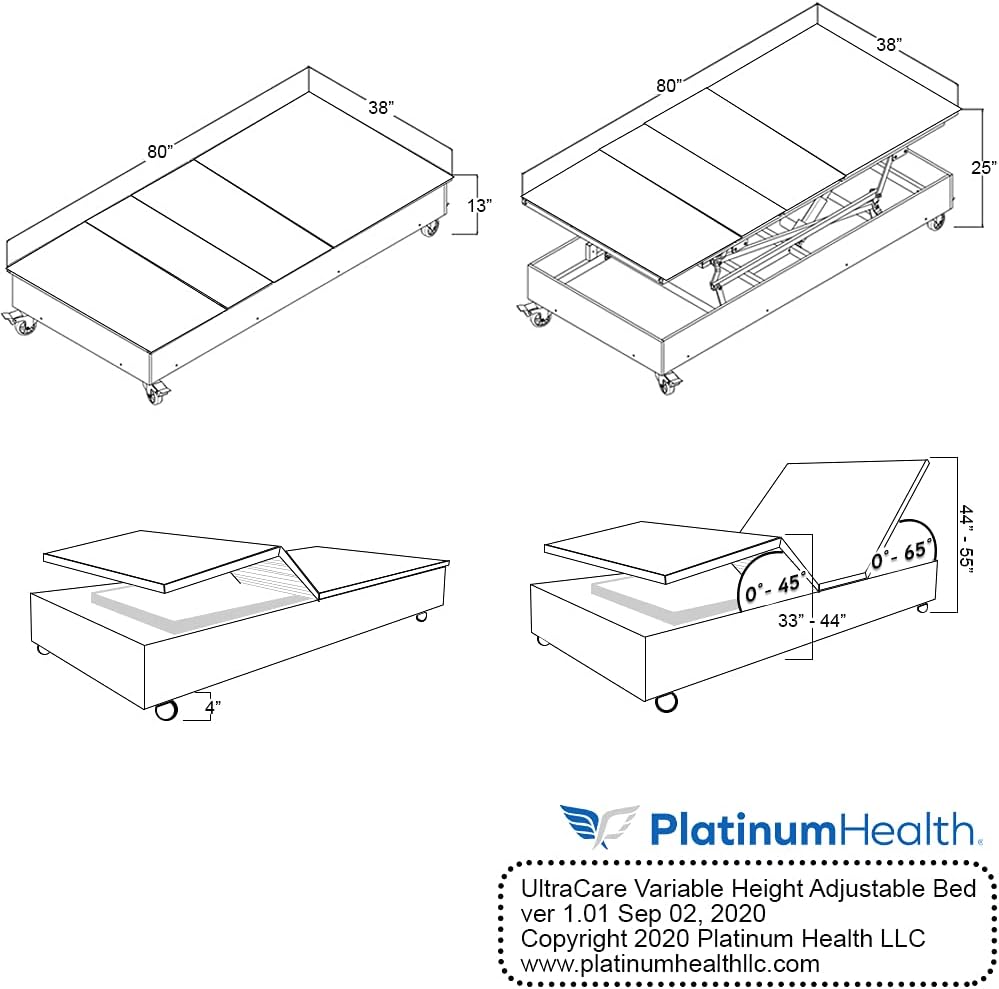Platinum Health Elevate Electric Hospital Bed, Elderly Assistance Products, Bed Rails for Elderly Adults Safety, Hi-Lo Adjustable, Foldable Bed Frame with Remote Control System, Home Use, Twin XL
