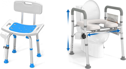 Raised Toilet Seat with Handles and Shower Chair for Inside Shower with Removable Back