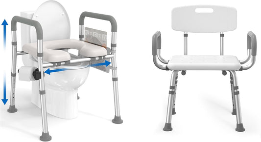 FSA/HSA Eligible Raised Toilet Seat with Handles and Shower Chair for Inside Shower with Arms and Back