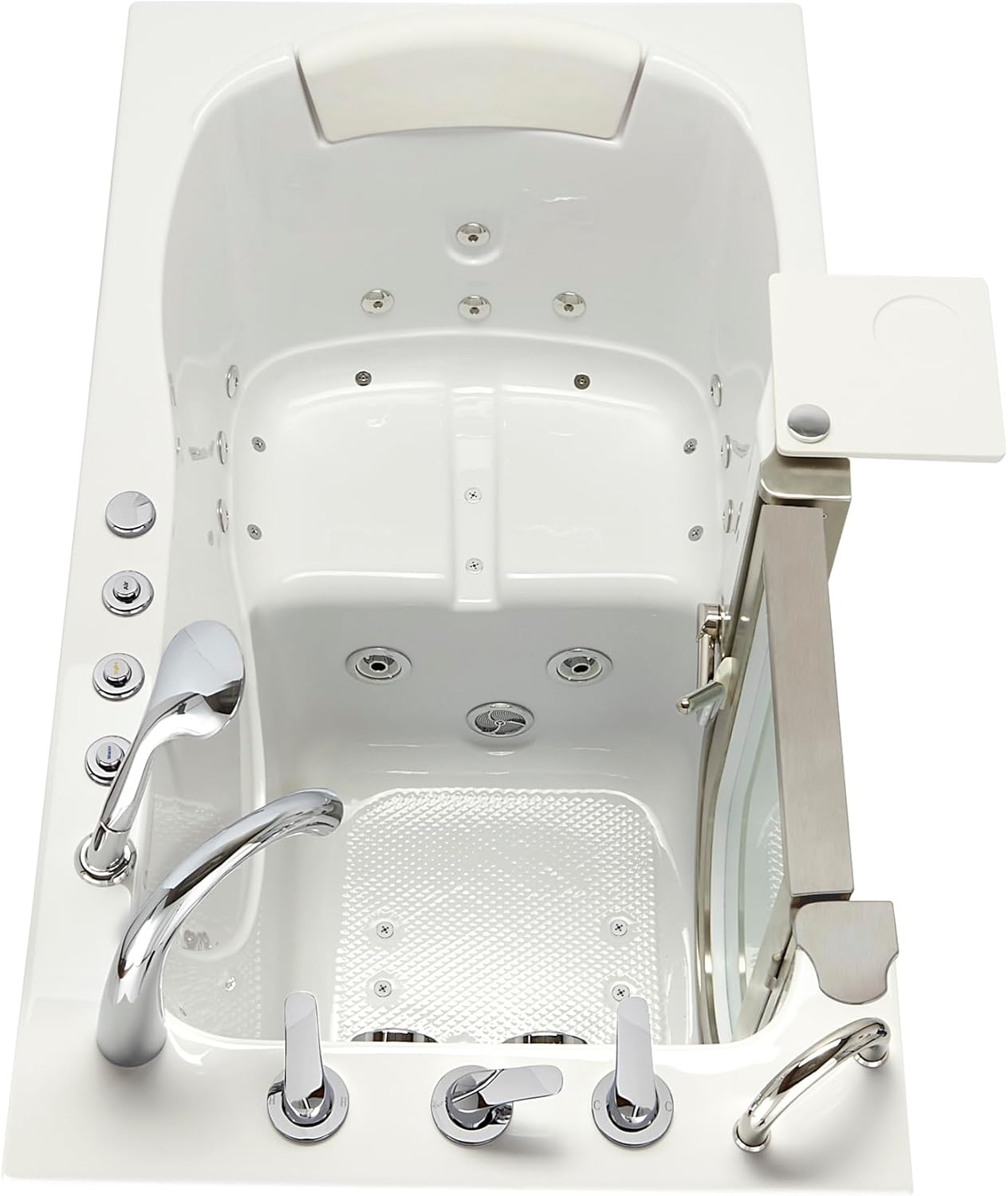 Ella Petite 28"x52" Acrylic Air and Hydro Massage and Heated Seat Walk-In Bathtub with Left Inward Swing Door, 5 Piece Fast Fill Faucet, 2" Dual Drain