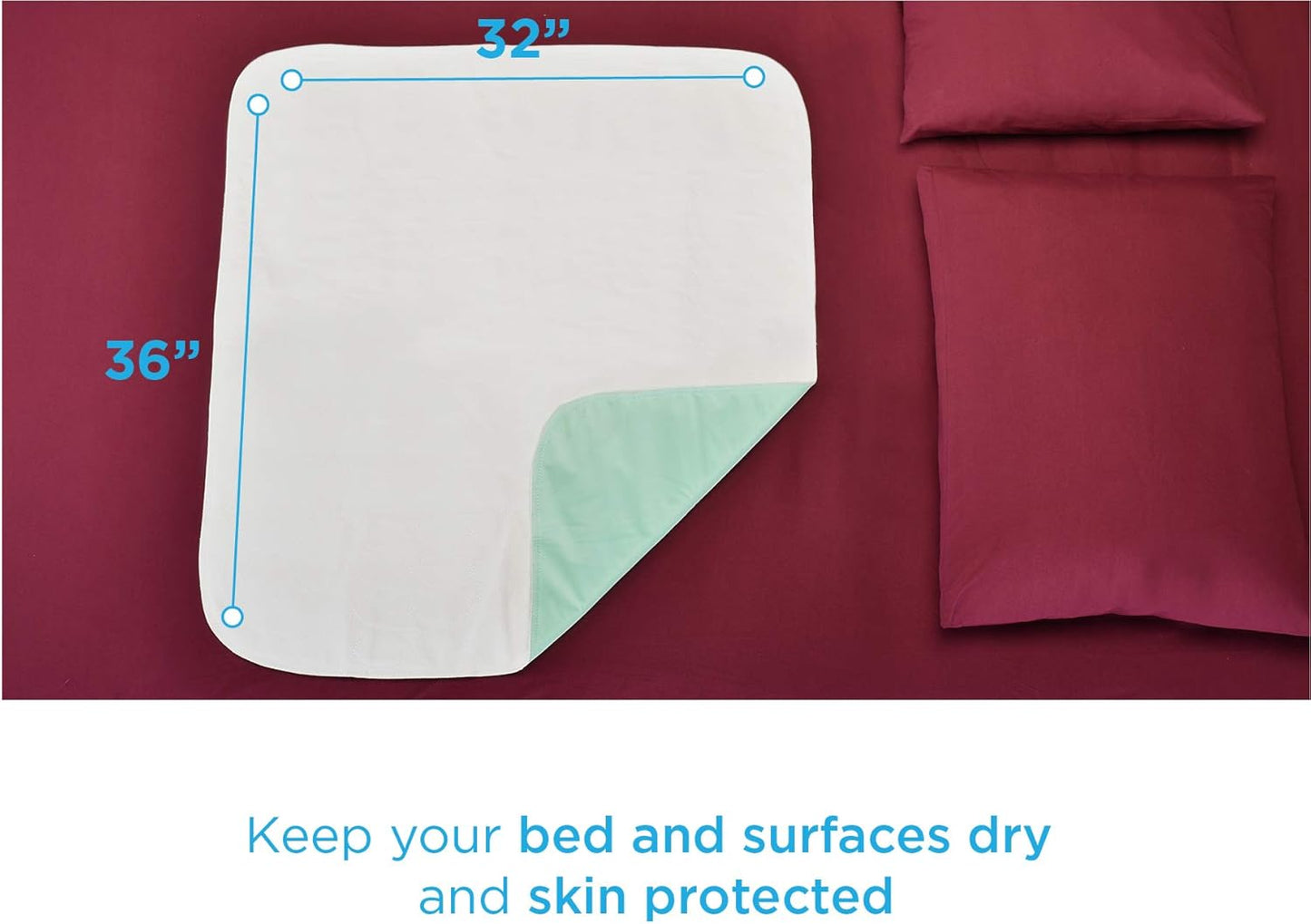 NOVA Medical Products Waterproof Reusable Underpad with 100% Cotton Skin Soft Top Layer, Washable Incontinence Bed and Surface Overlay, Super Absorbent, 32” x 36”