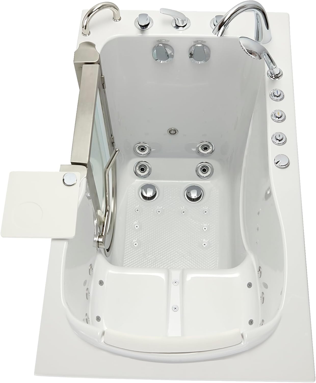Ella Petite 28"x52" Acrylic Air and Hydro Massage and Heated Seat Walk-In Bathtub with Left Inward Swing Door, 5 Piece Fast Fill Faucet, 2" Dual Drain