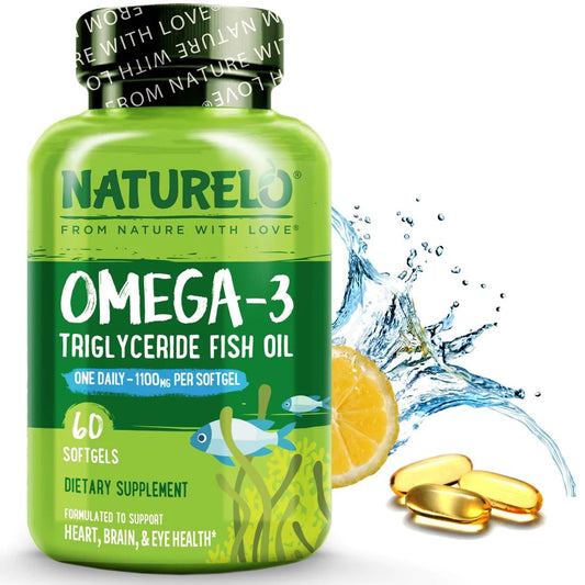NATURELO Burpless Omega 3 Fish Oil Supplement - 1100mg Triglyceride Omega-3, EPA + DHA, Liquid Fish Oil Omega 3 for Heart, Eye, Brain, Joint Health - 120 Softgels, 4 Months Supply