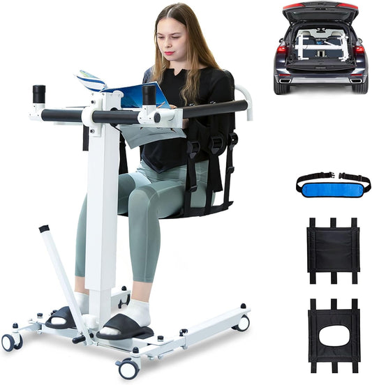 Upgrade-Electric Patient Lift Transfer Chair for Home,Folding Patient Lift for Car,Portable Wheelchair Lift Bedside Commode Transfer Chair,Shower Chair for Elderly and Disabled-Load 280lbs