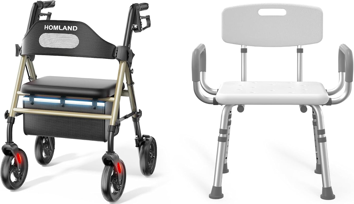 Rollator Walker with Seat and Chair for Inside Shower with Arms