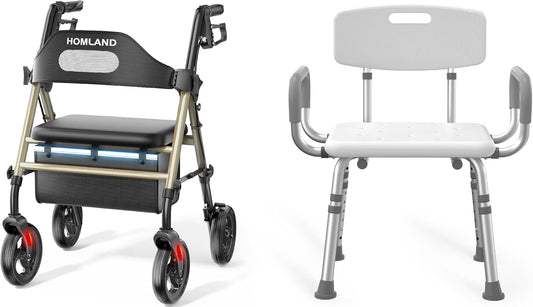 Rollator Walker with Seat and Chair for Inside Shower with Arms