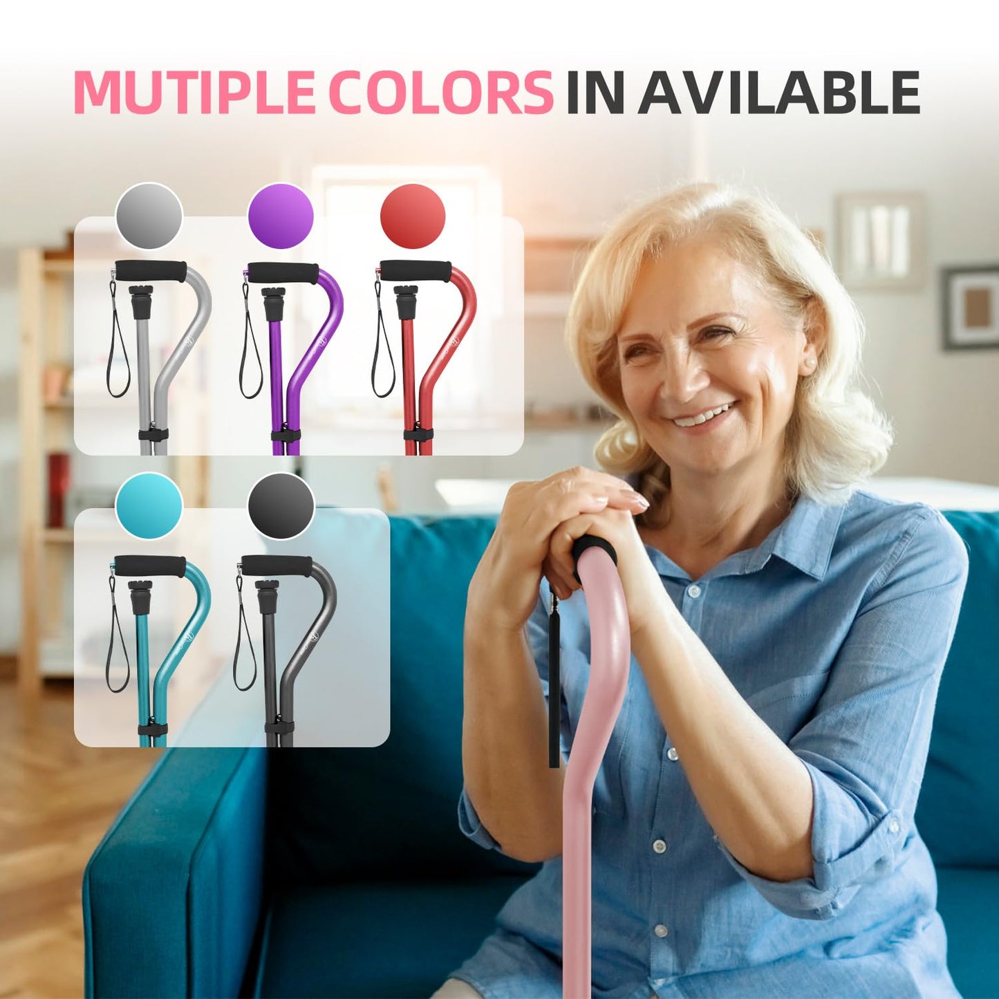 BeneCane Walking Cane for Men & Women Adjustable Cane with Offset Soft Cushioned Handle -Portable Lightweight Sturdy Mobility Walker Aid for Elderly, Seniors Collapsible Cane