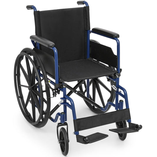 Wheelchair, Folding Transport Wheelchair with Swing-Away Foot Rest and Removable Flip Back Armrests, 18" Wide Seat for Adults Seniors Transfers, 300lbs, Black