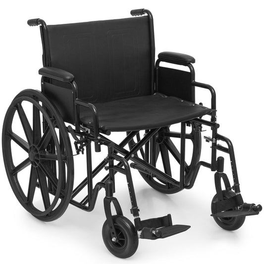 Self-Propelled Wheelchair, Extra Wide Folding Transport Bariatric Wheelhair with Swing-Away Foot Rest and Removable Flip Back Armrests, 24" Wide Seat for Adults Seniors Transfers, 500lbs, Blue