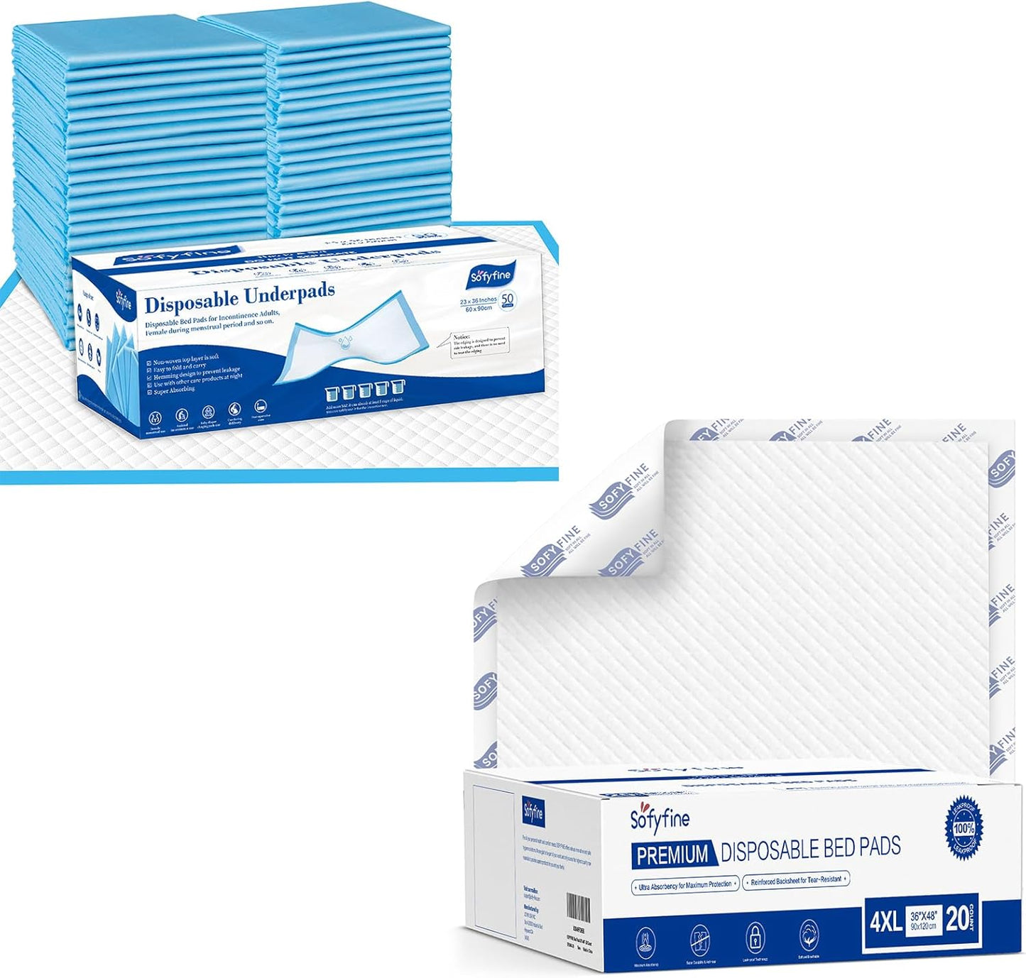 Bundle Total 120 Pads-Waterproof Chucks 23"x36"[100 Pads],Extra Large Disposable Bed Pads 36"x 48"(20 Count) Adult Chucks Incontinence Underpads,Thicken Premium Tear Resistant Waterproof Pee