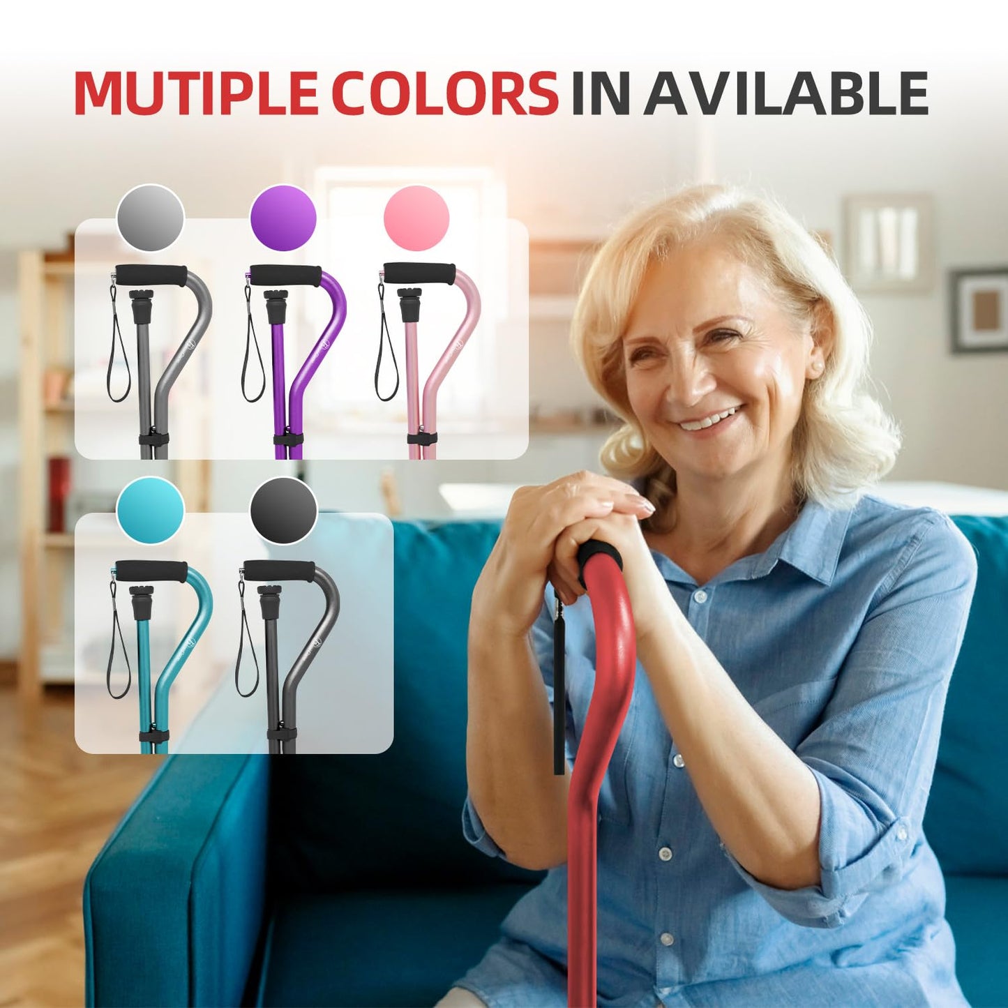 BeneCane Walking Cane for Men & Women Adjustable Cane with Offset Soft Cushioned Handle -Portable Lightweight Sturdy Mobility Walker Aid for Elderly, Seniors Collapsible Cane