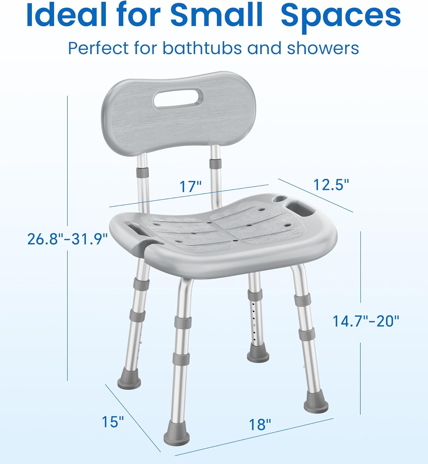 Shower Chair for Inside Shower with Removable Back, FSA/HSA Eligible Adjustable Height, Non-Slip Heavy Duty Bath Chair for Bathtub, 350 lbs Shower Seat for Elderly and Disabled, Grey