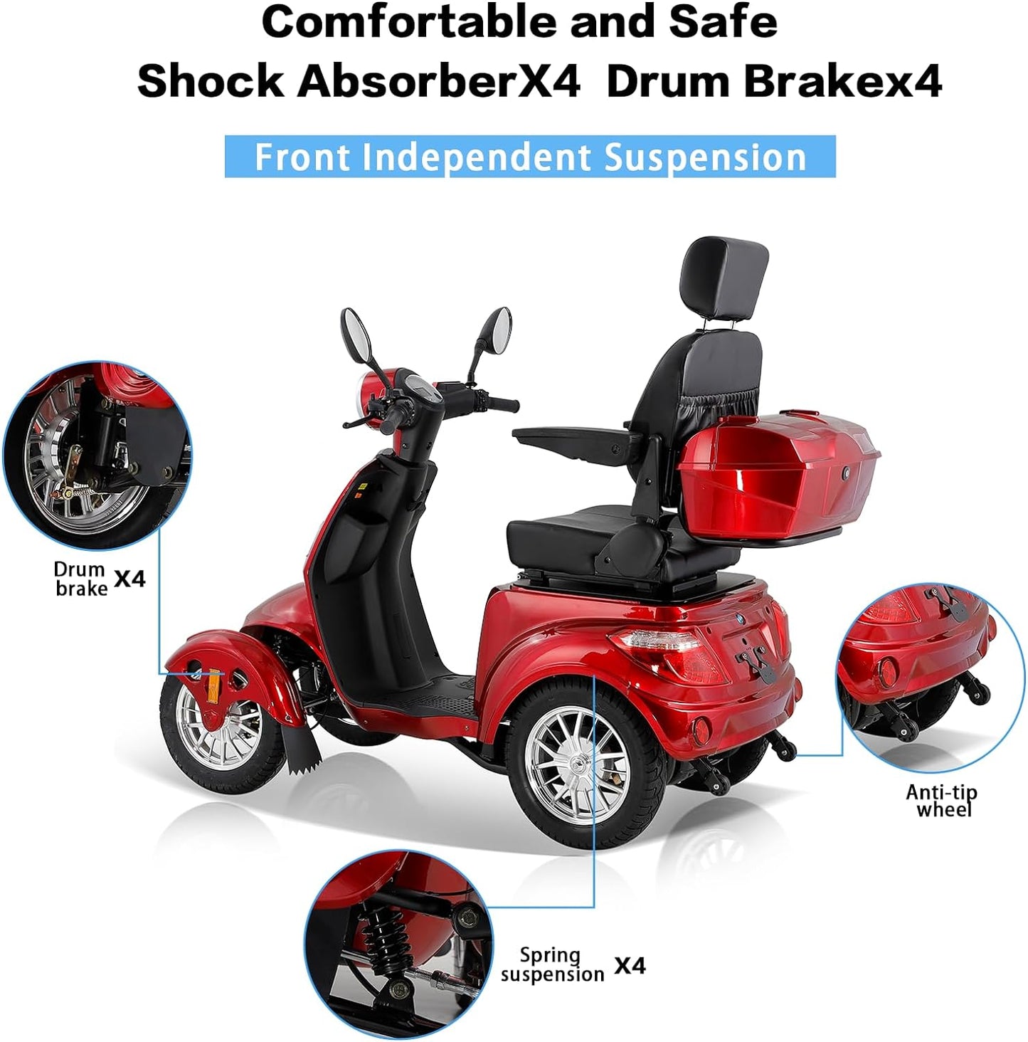 Heavy Duty 4-Wheel Mobility Scooter for Seniors & Adults – Powerful, All-Terrain & Long-Range Travel Solution