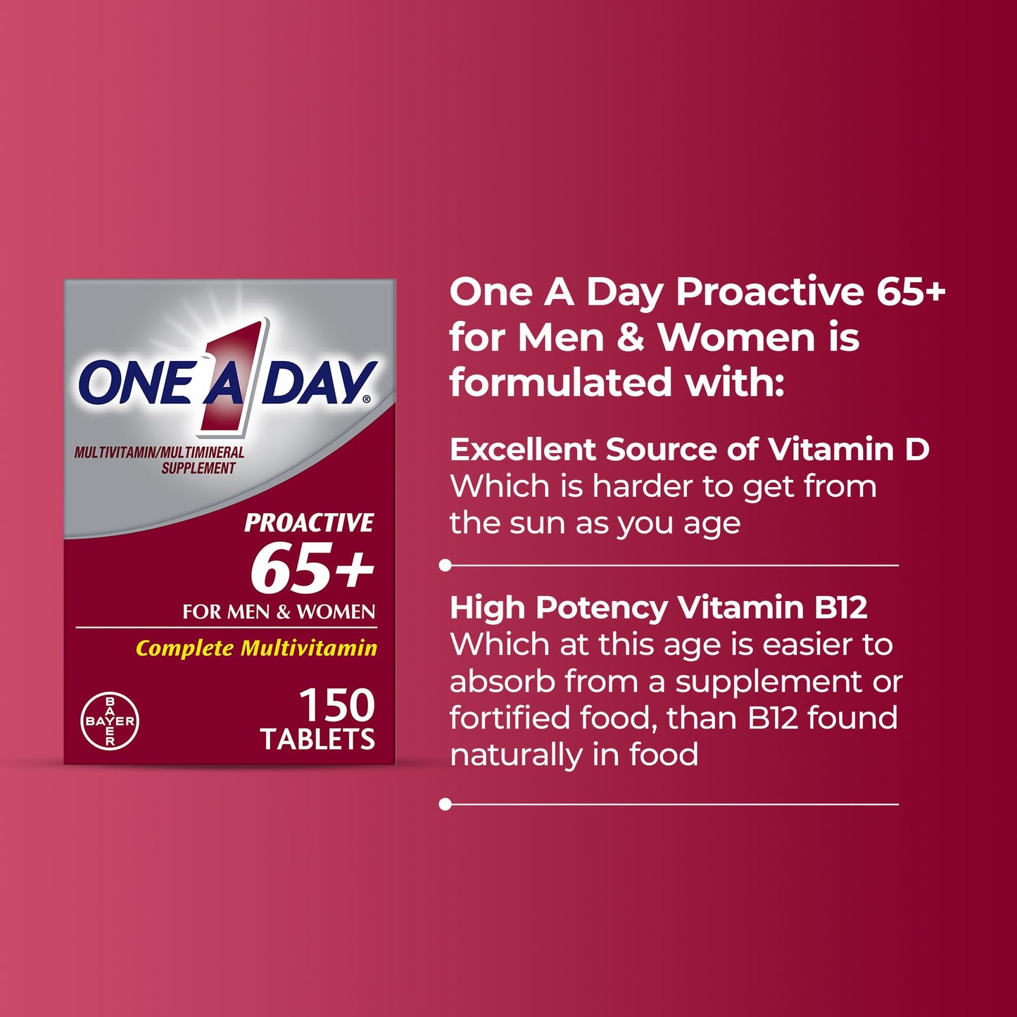 One A Day Proactive 65+ Multivitamin – Comprehensive Daily Nutrition for Adults 65+
