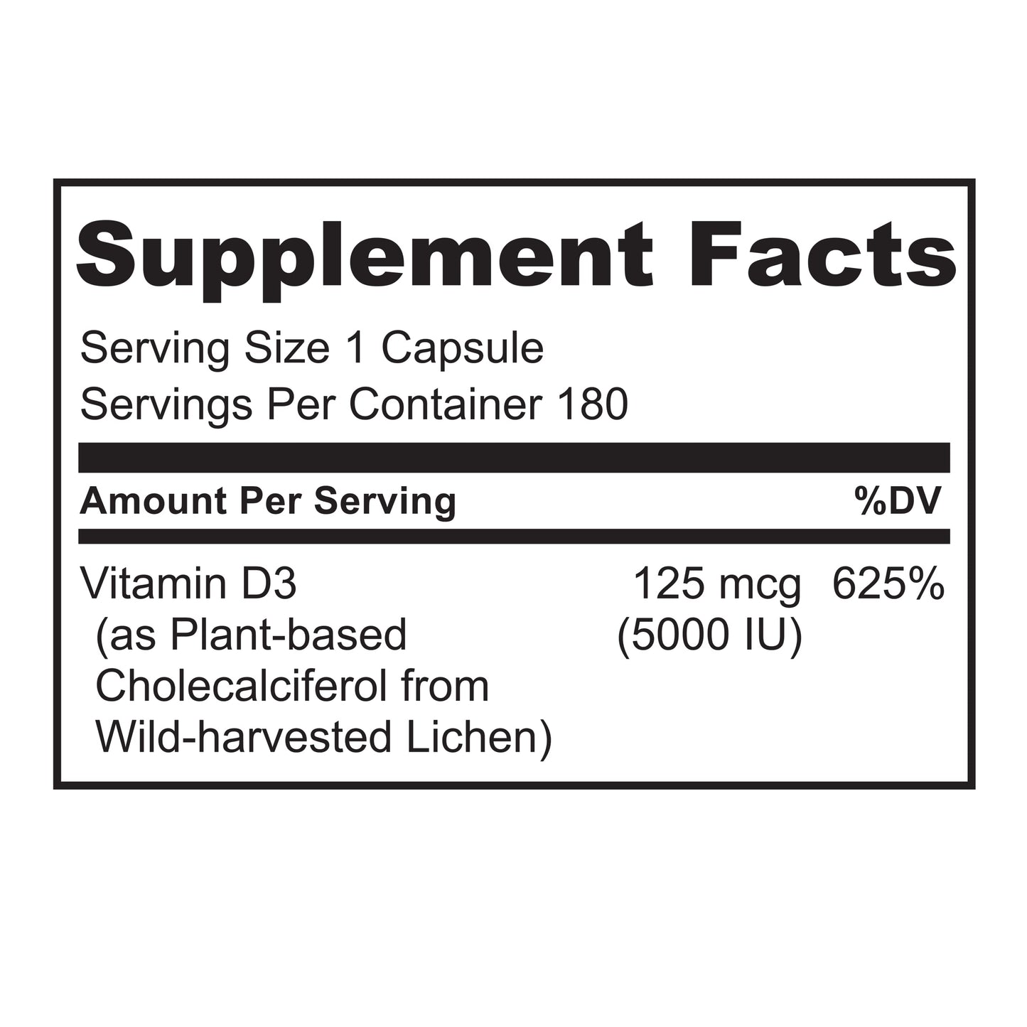 NATURELO Vitamin D - 5000 IU - Plant Based from Lichen - Natural D3 Supplement for Immune System, Bone Support, Joint Health - High Potency - Vegan - Non-GMO - Gluten Free - 180 Capsules