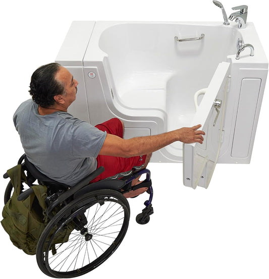 Ella Wheelchair Transfer 26"x52" Acrylic Soaking Walk-In-Bathtub, Right Outward Swing Door, 2 Piece Fast Fill Faucet, 2" Dual Drain