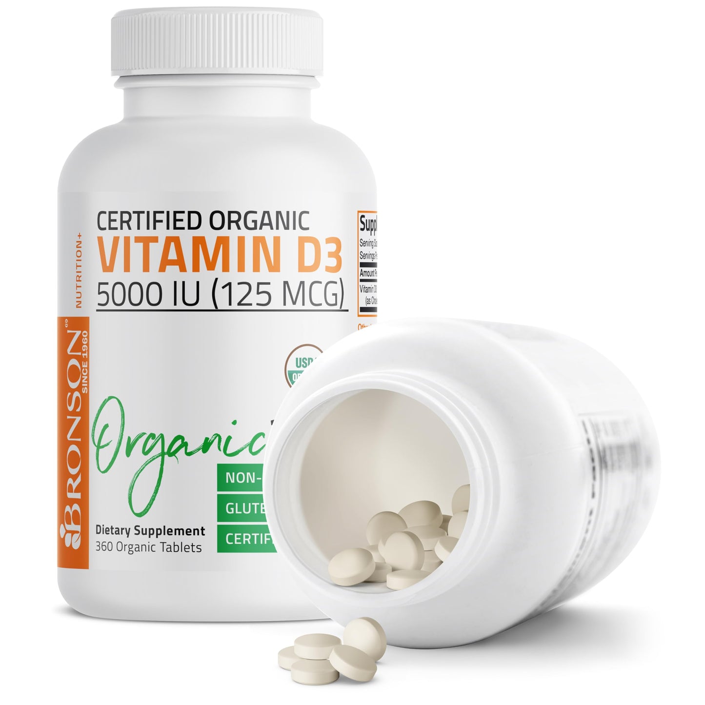 Bronson Vitamin D3 5,000 IU (1 Year Supply) for Immune Support, Healthy Muscle Function & Bone Health, High Potency Organic Non-GMO Vitamin D Supplement, 360 Tablets