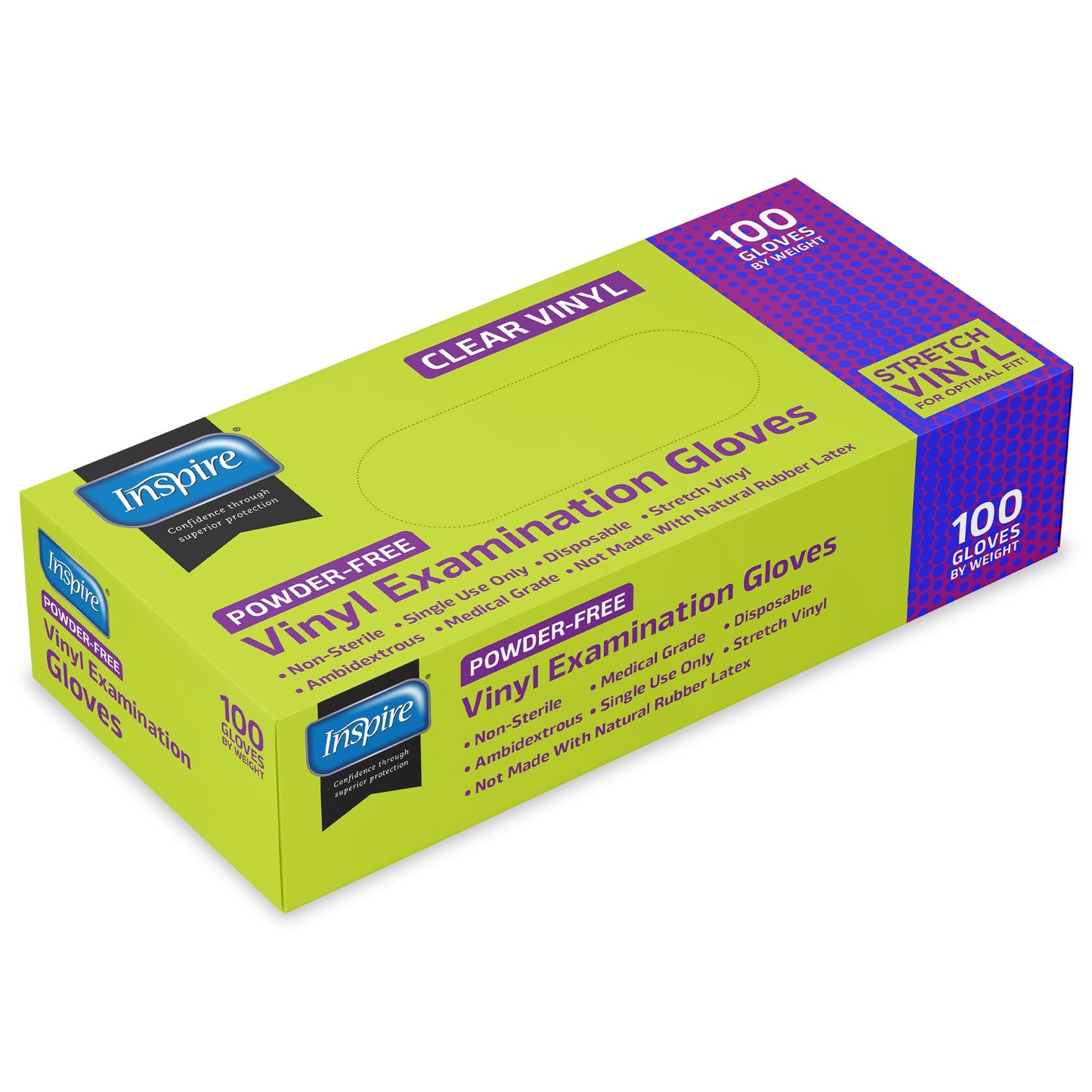 Inspire Exam Medical Clear Vinyl Disposable Gloves - Latex Free for Cleaning, Food Prep