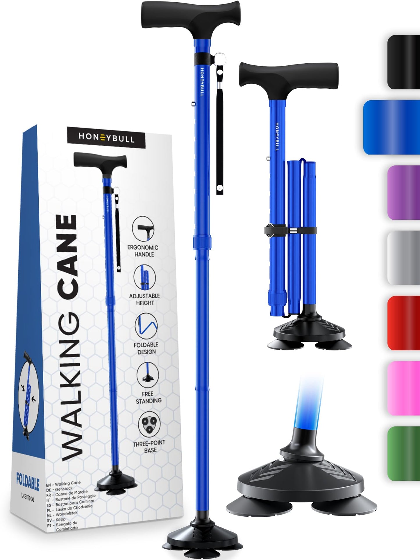HONEYBULL Walking Cane for Men & Women – Foldable, Adjustable & Heavy-Duty Mobility Aid
