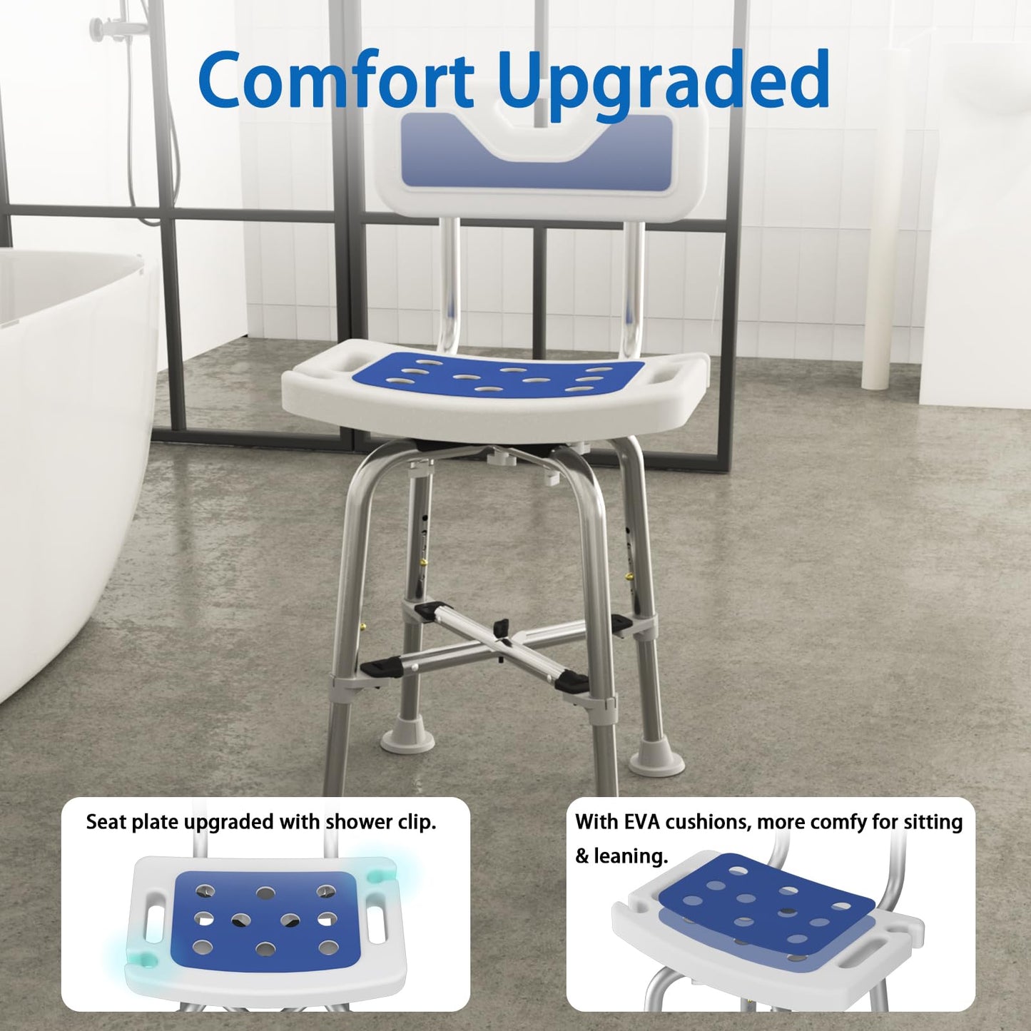 Shower Chair for Seniors Elderly Handicap Disabled Bariatric Adults Or Women with Back Heavy Duty 500 Lbs Adjustable Small Stool Bench Seat for Inside Shower Stall and Bathroom Bath Tub Seats Chairs