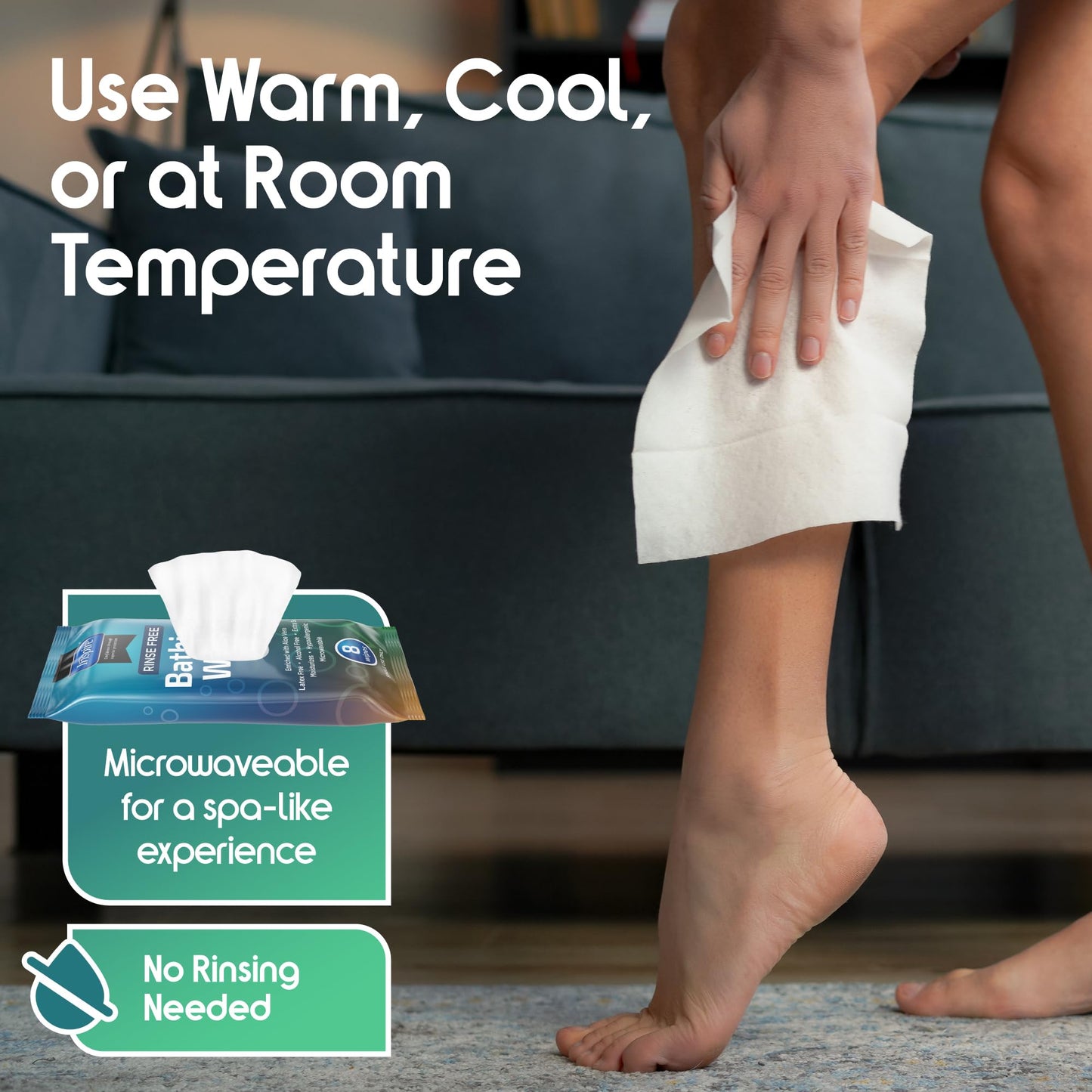 Inspire Rinse Free Body Wash Wipes | Bathing Wipes, Shower Wipes | Extra Large Adult Wipes With Aloe | Cleansing Adult Wipes | Body Wipes For Women And Men | Disposable Washcloths For Adults Bathing