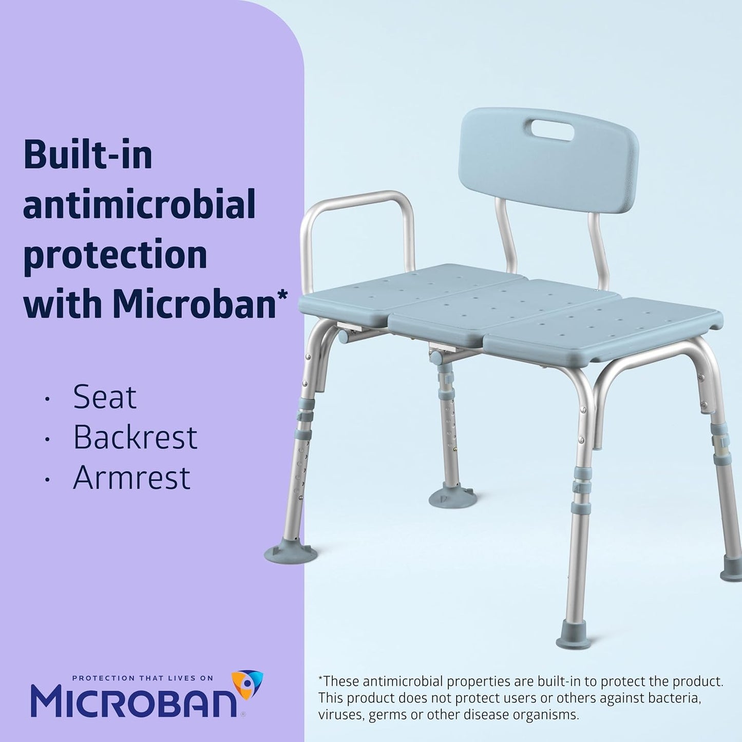 Medline Tub Transfer Bench and Shower Chair with Microban Antimicrobial Protection – Adjustable Bath Seat for Seniors
