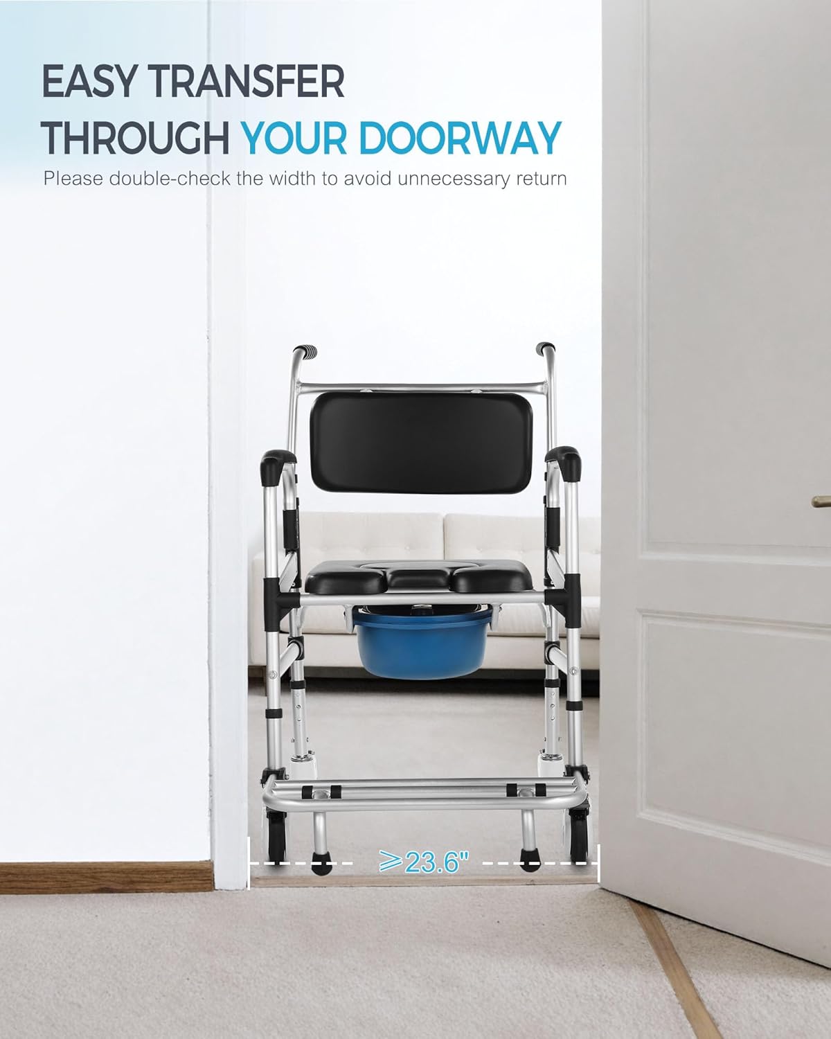 Enlarged Rolling Shower Chair – 4-in-1 Bariatric Commode Chair for Elderly & Post-Op Recovery