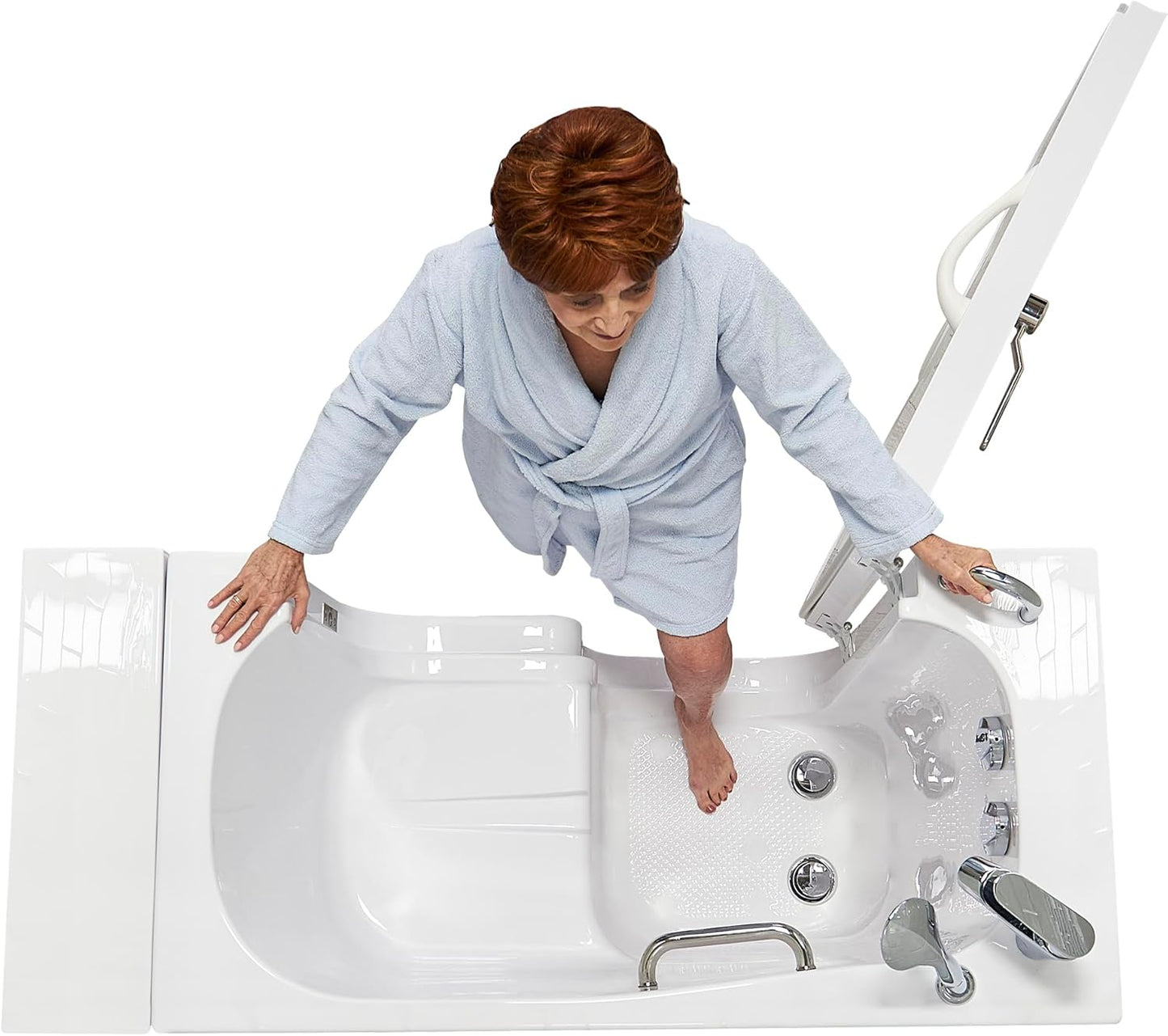 Ella Wheelchair Transfer 26"x52" Acrylic Soaking Walk-In-Bathtub, Left Outward Swing Door, Heated Seat, 2 Piece Fast Fill Faucet, 2" Dual Drain