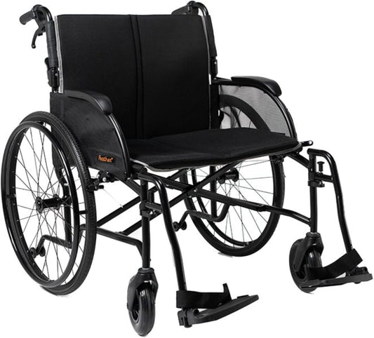 FeatherMobility - Black Lightweight HD Wheelchair 16 lbs - with Swingaway Legrests, Anti-tippers, and Quick Release Wheels - 450 lb Capacity