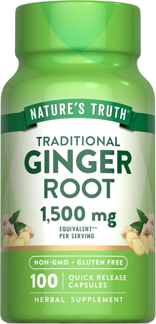 Nature's Truth Ginger Root Capsules | 1,500mg | 100 Count | from Ginger Root Extract | Non-GMO and Gluten Free Supplement