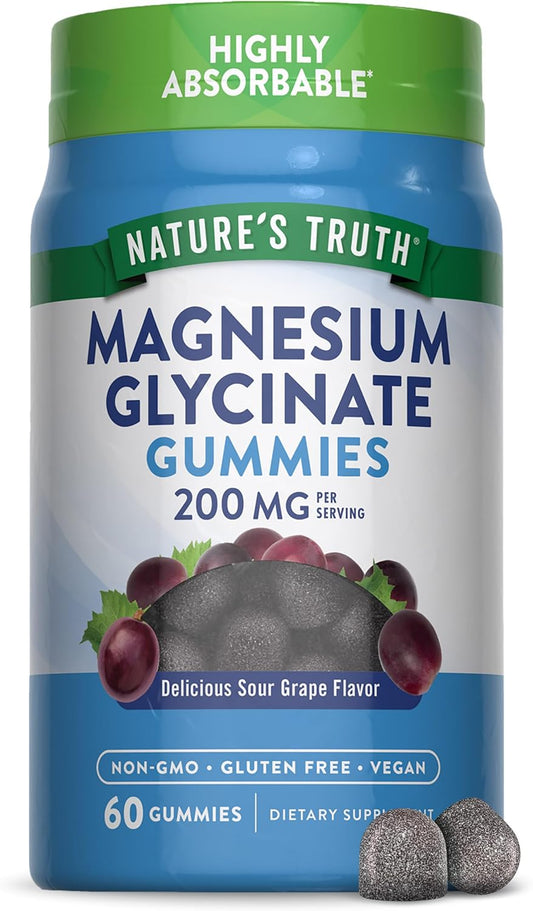 Nature's Truth Magnesium Glycinate Gummies for Adults | 200mg | 60 Count | Vegan, Non-GMO & Gluten Free Supplement | Grape Flavor