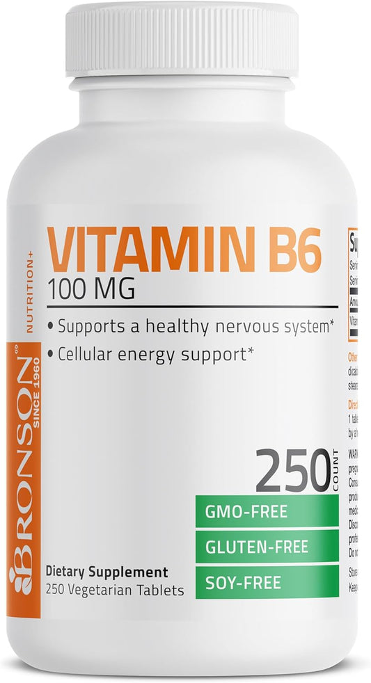 Bronson Vitamin B6 100mg Premium Vitamin B6 Supplement, 250 Tablets
