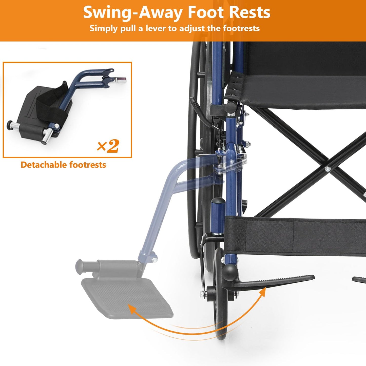 Wheelchair, Folding Transport Wheelchair with Swing-Away Foot Rest and Removable Flip Back Armrests, 18" Wide Seat for Adults Seniors Transfers, 300lbs, Black