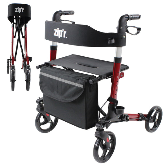 Zipr Pioneer Walker with Seat - Sturdy Walkers for Seniors - Rollator Walker with Seat & Storage - Portable Folding Walker 4 Wheel Walker for Seniors, Elderly, Adults - 300 lbs Max Weight